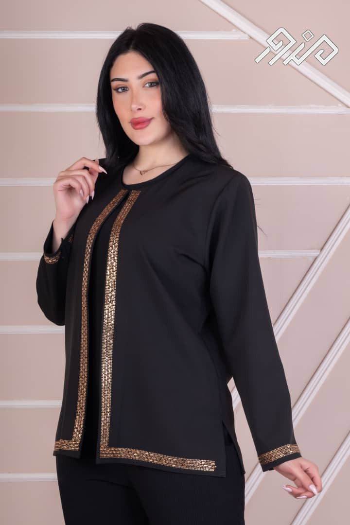 Golden edges blazer with a sleeveless shirt ( no pants) - Hover