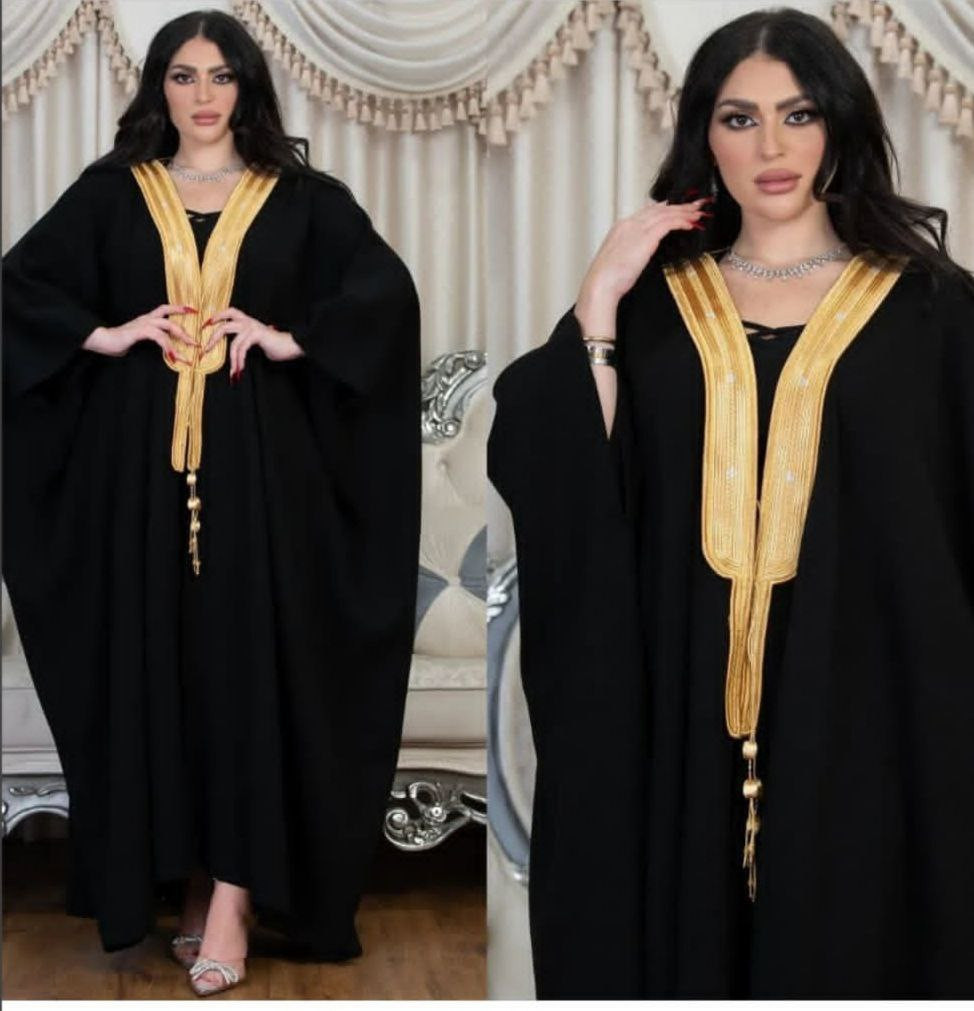black abaya with golden strip - Hover