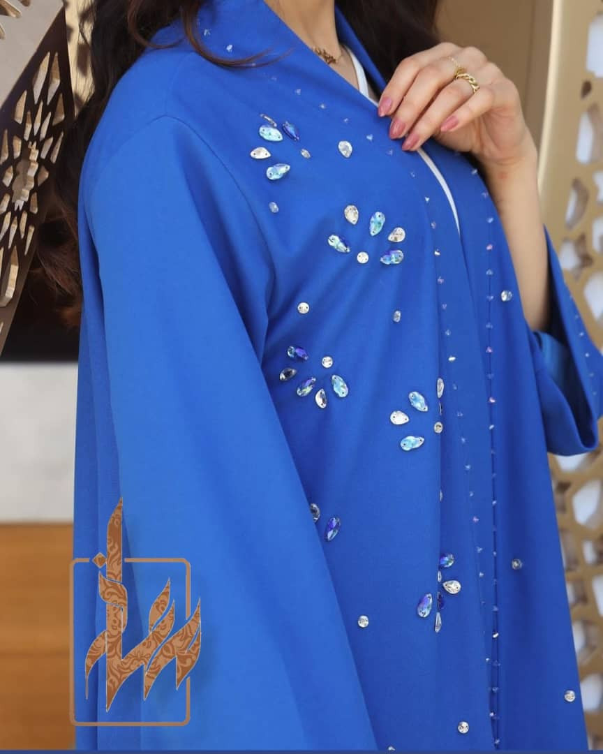 Dark Blue long abaya with strass - Hover