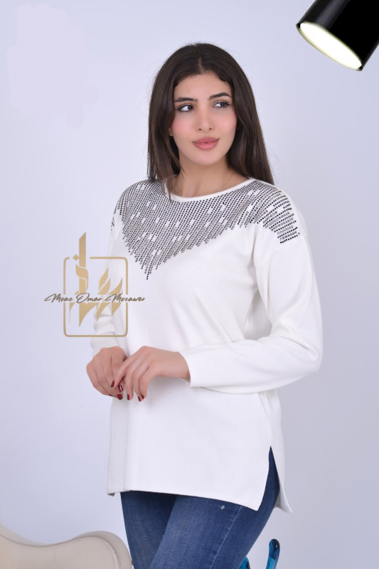 White woman top with beads on neck