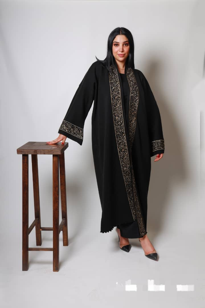 Black abaya Arabic letters design