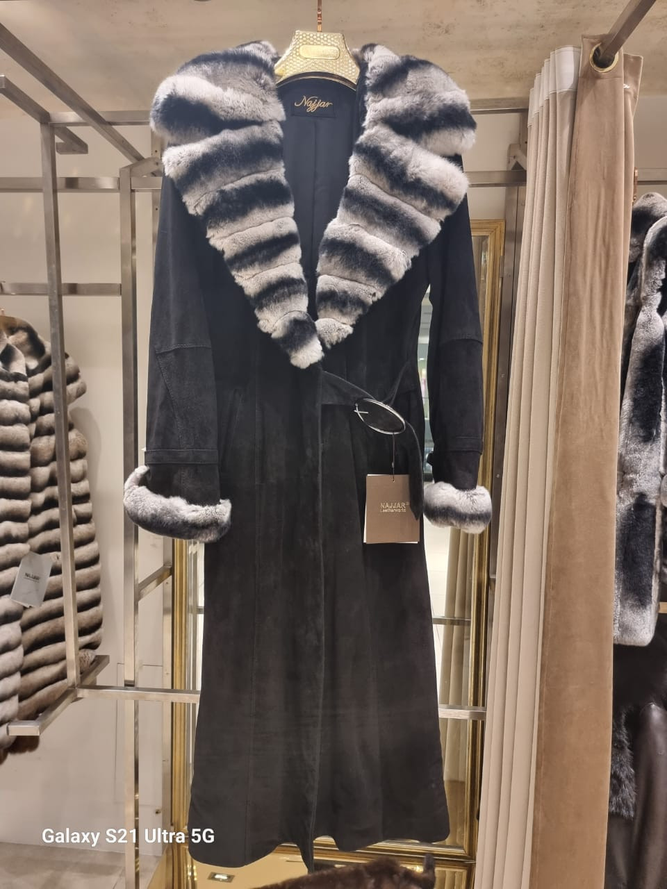 Natural Chamois coat with rex chinchilla fur