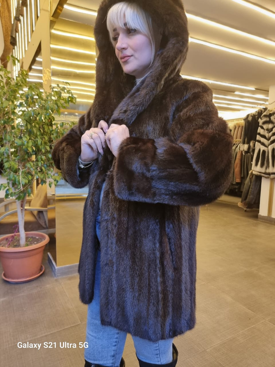 hooded mink Fur Jacket