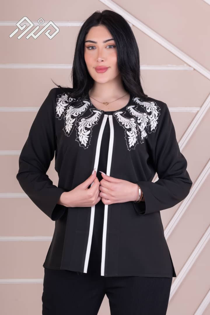 white edges blazer with a sleeveless shirt ( no pants)